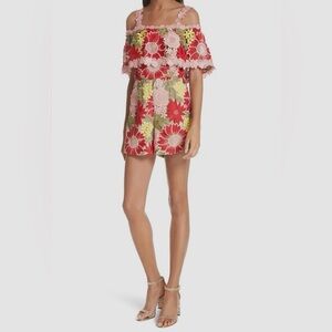 Alice + Olivia Women's Red Anelle Lace Ruffle Romper Size Small 4